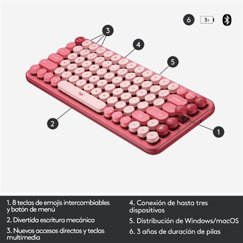 Teclado Mecánico Bluetooth Logitech Pop Keys Hearbreaker Rosa