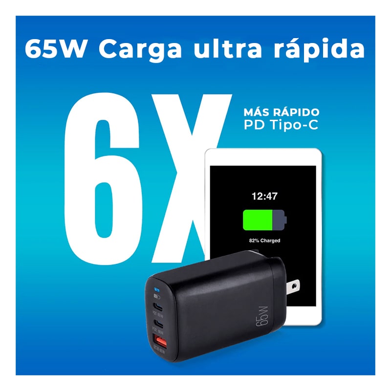 Adaptador de Corriente USB-C de 65 Watts Argom Tech Volta P8