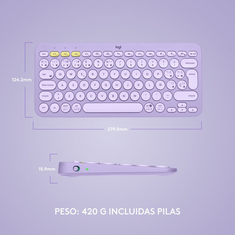 Teclado Bluetooth Logitech Multi-Device K380 Lavender Lemonade