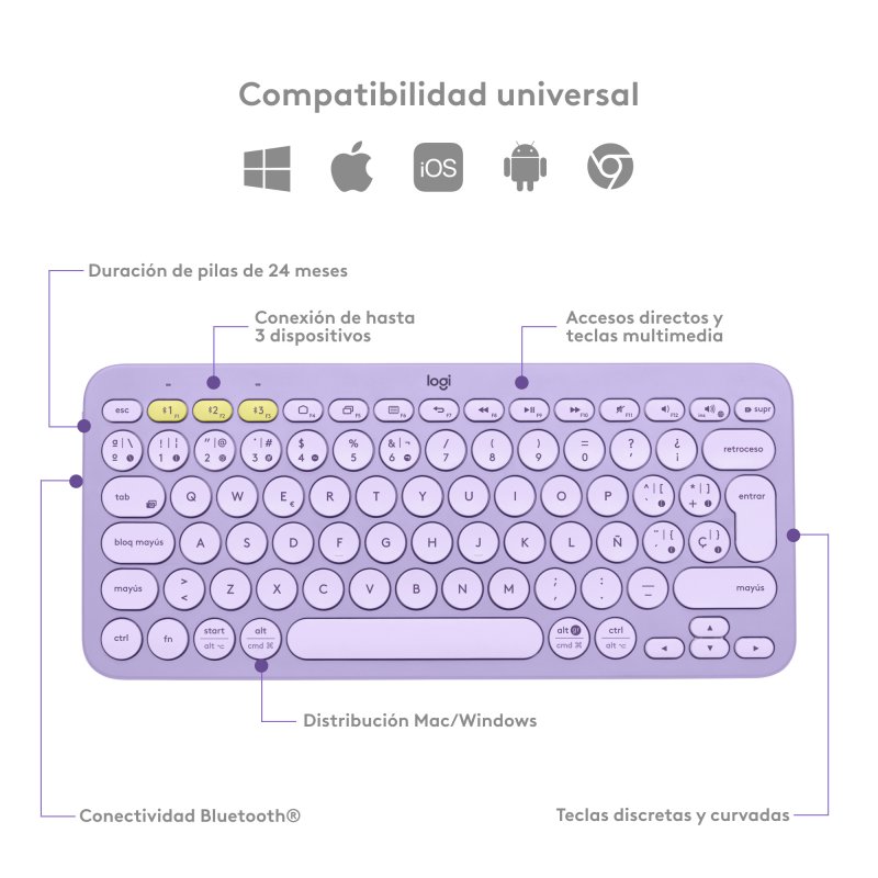 Teclado Bluetooth Logitech Multi-Device K380 Lavender Lemonade