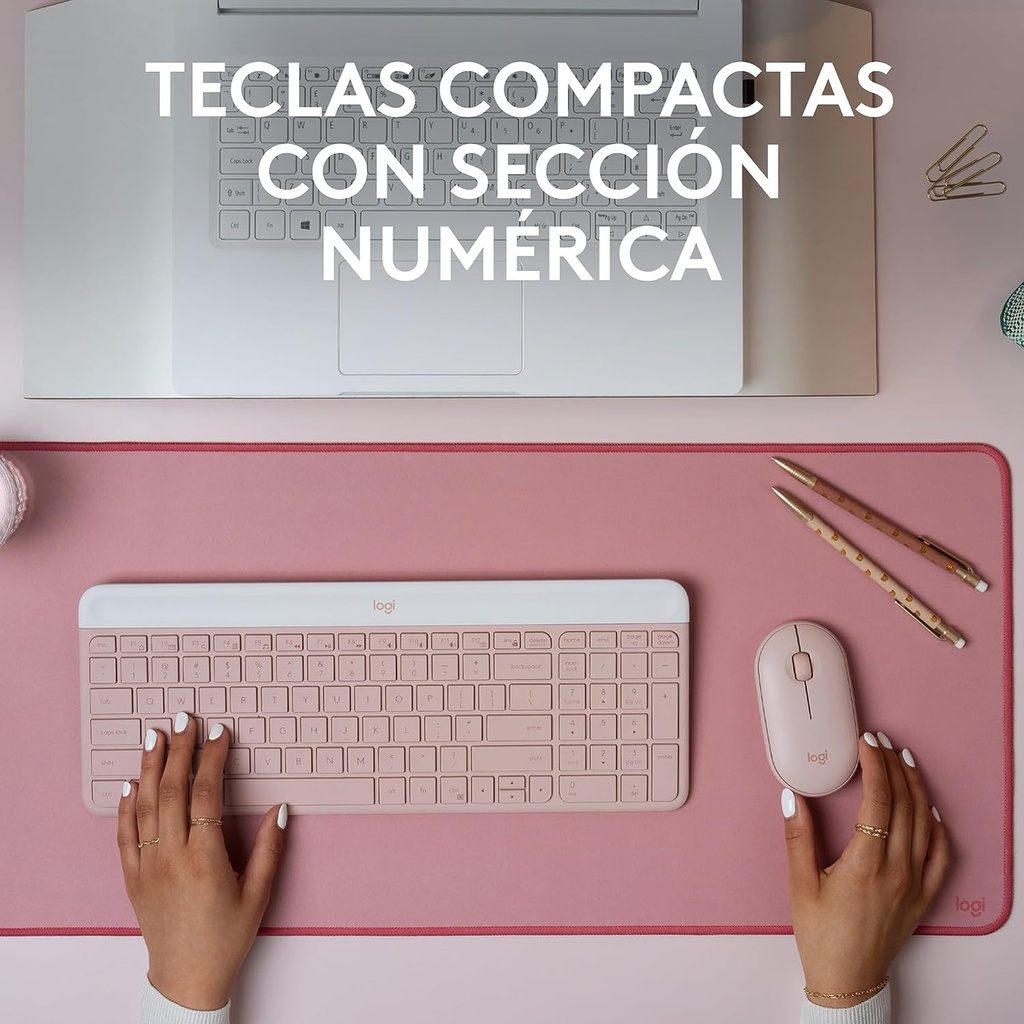 Mouse + Teclado Rosa Inalámbricos Logitech Slim Combo MK470