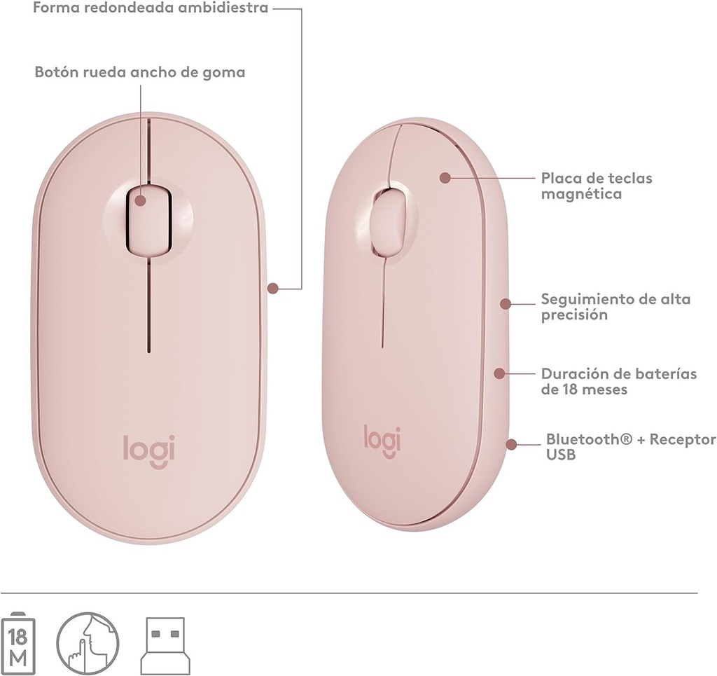 Mouse + Teclado Rosa Inalámbricos Logitech Slim Combo MK470