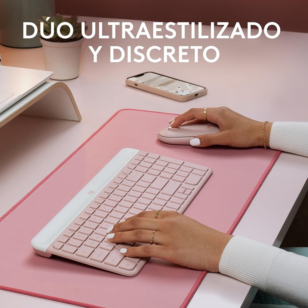 Mouse + Teclado Rosa Inalámbricos Logitech Slim Combo MK470