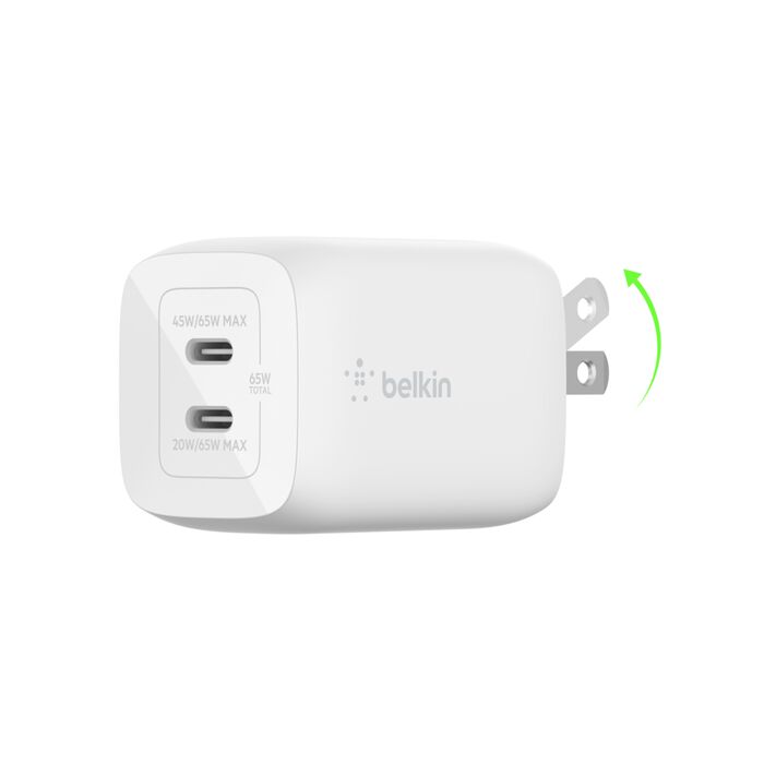 CARGADOR DE PARED GAN CON DOBLE PUERTO USB-C Y PPS DE 65 W BELKIN 