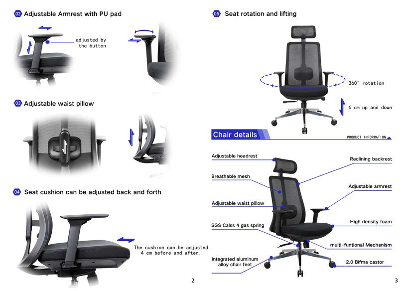 SILLA EJECUTIVA DE MALLA, APOYA CABEZAS, ASIENTO AJUSTABLE, BRAZO AJUSTABLE DS-1304N