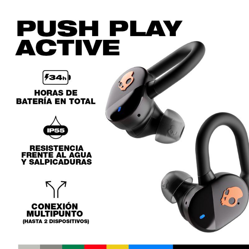 Audífonos Bluetooth Skullcandy Push Play Active True Black Orange