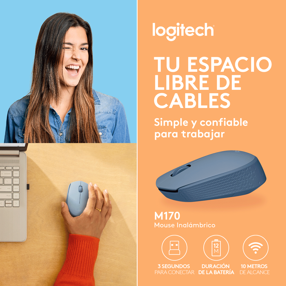Mouse Inalámbrico Logitech M170 Gris Azulado Blue Gray