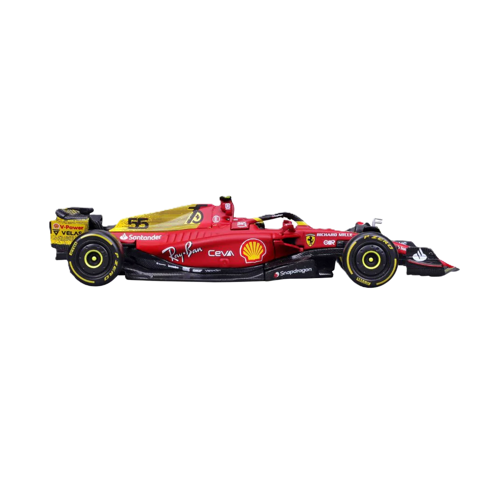 Vehículo BBurago a Escala 1:43 F1-75 Ferrari Formula Racing Italian GP Giallo Modena #55 Carlos Sainz