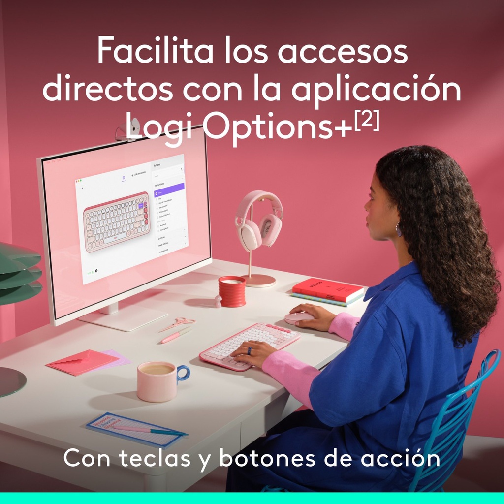 Teclado + Mouse Bluetooth Logitech Pop Icon Combo Rosado y Blanco Crudo 