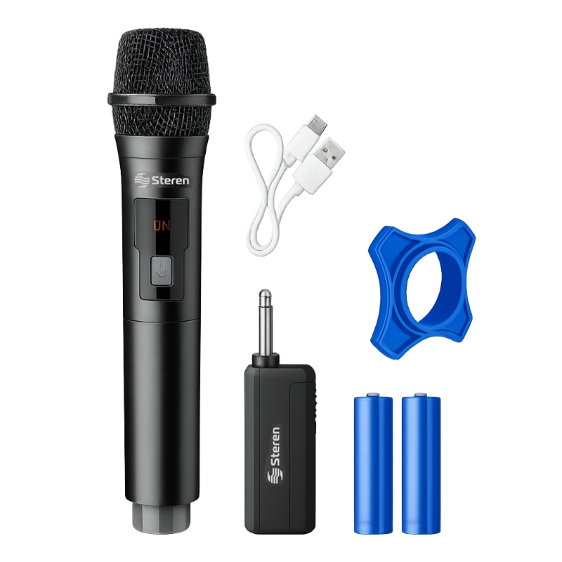 Micrófono Inalámbrico Steren de Color Negro con Receptor