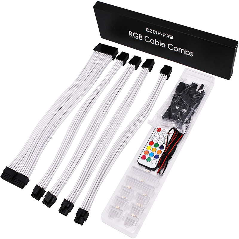 Kit de Cables Blancos de Extensión de PSU con Peines RGB Ezdiy-Fab