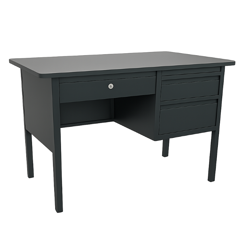 Escritorio Secretarial Dorasol Color Caoba de Metal Negro para Oficina