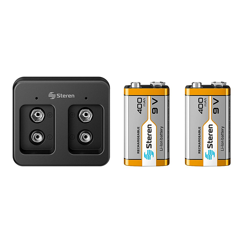 Cargador para Baterías de 9V Steren (Incluye 2 Baterías)