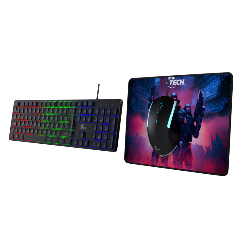 Teclado de Membrana + Mouse RGB + Mousepad Gamer Xtech Hasha