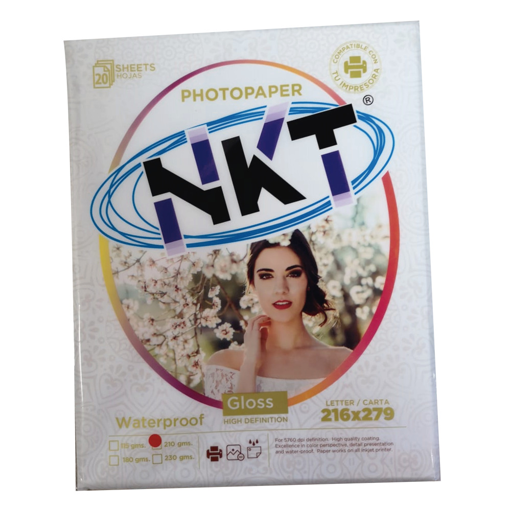 Paquete de Papel Fotográfico Brillante NKT de Tamaño Carta