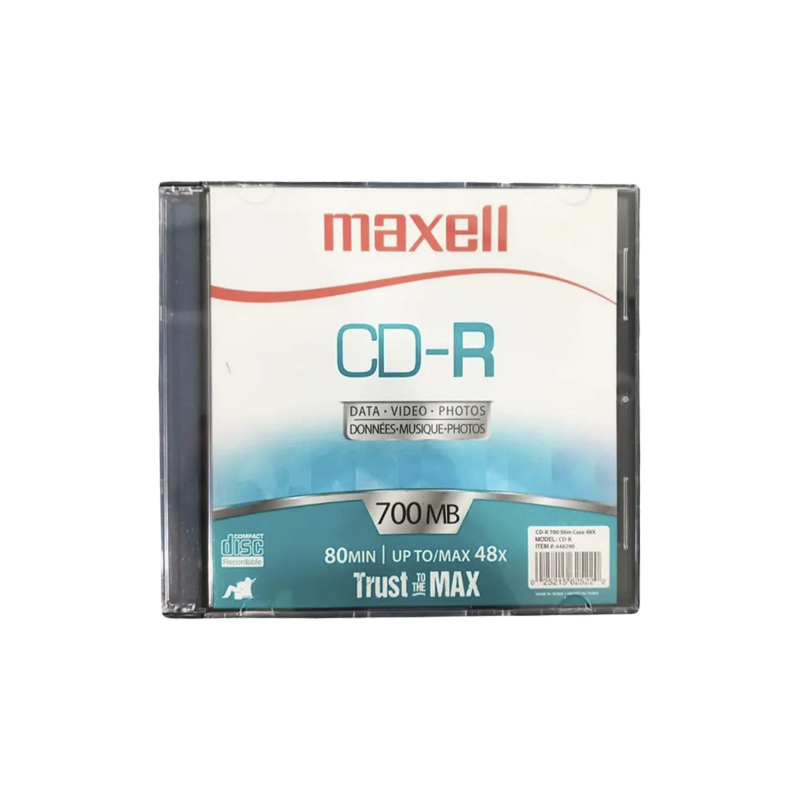 Disco CD-R de 700 MB, Slim Case 48X Maxell en Cajita de Plástico