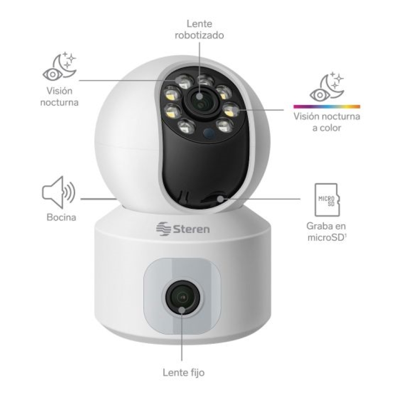 Cámara de Seguridad Wi-Fi Steren con Doble Lente para Interiores