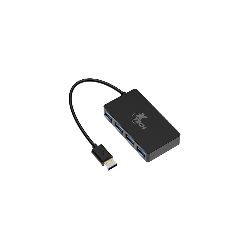Hub Concentrador de 4 Puertos USB-A 3.0 Xtech de Color Negro
