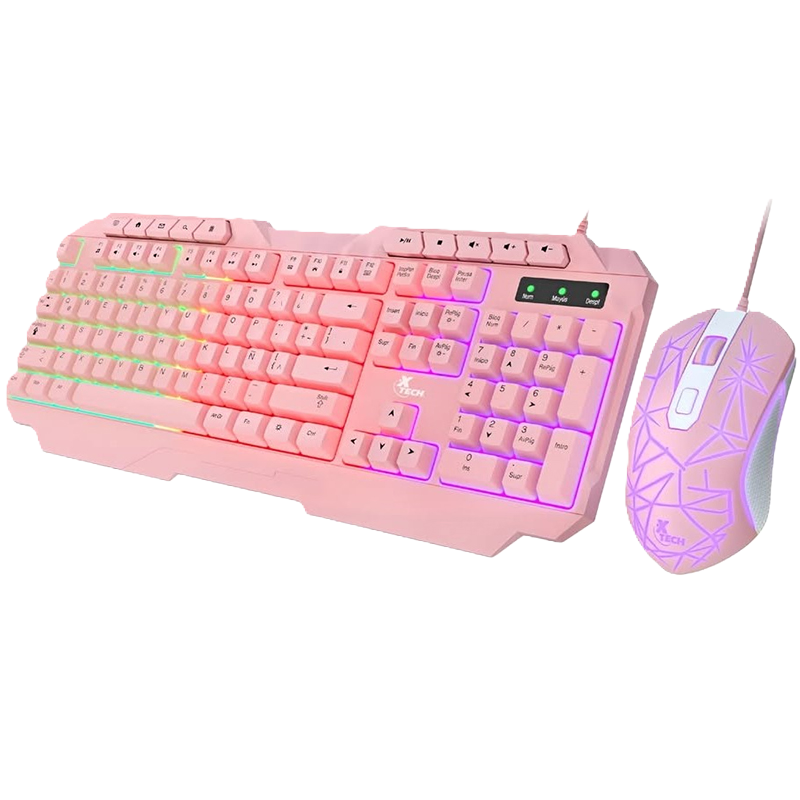 Teclado de Membrana + Mouse RGB Gamer Xtech Mirana Pink Rosados