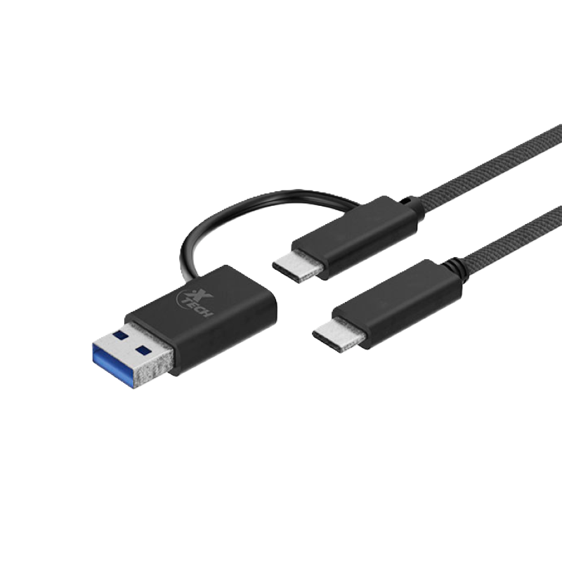Cable Xtech USB-C macho a USB-C macho con Adaptador USB-A 2.0