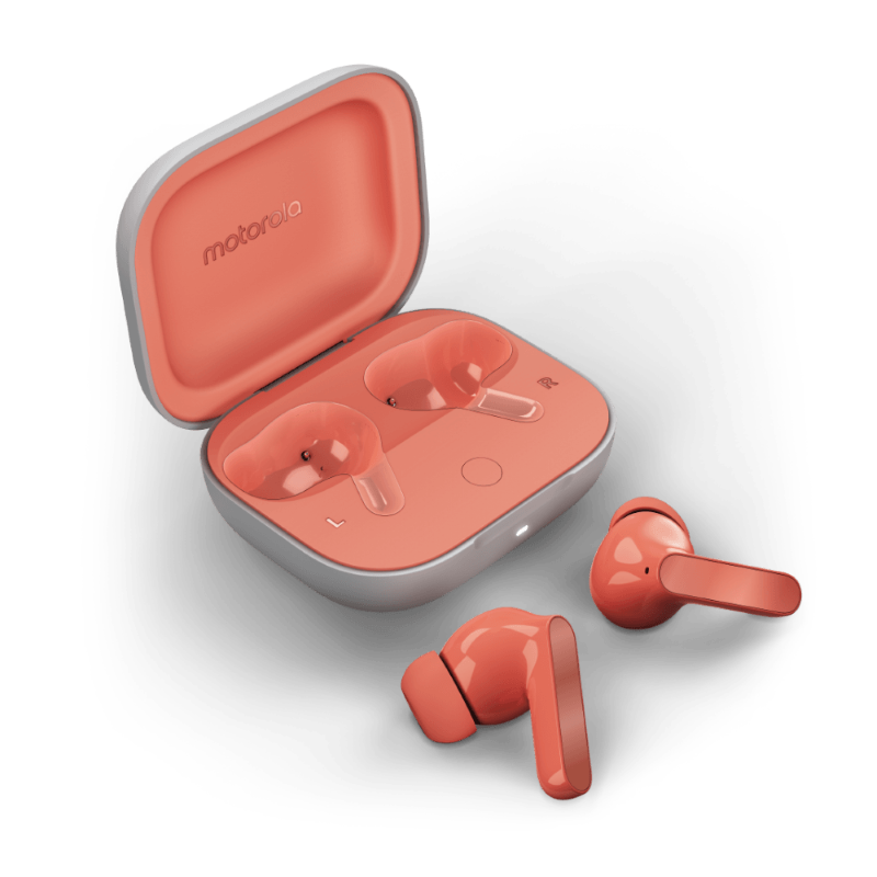 Audífonos Bluetooth Motorola MotoBuds Peach Pink de Color Rosado Durazno