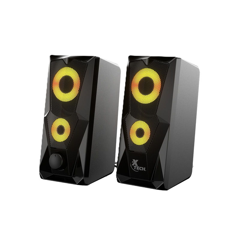 Bocinas Xtech FireShot de Color Negro Iluminadas con RGB para Computadora de Escritorio