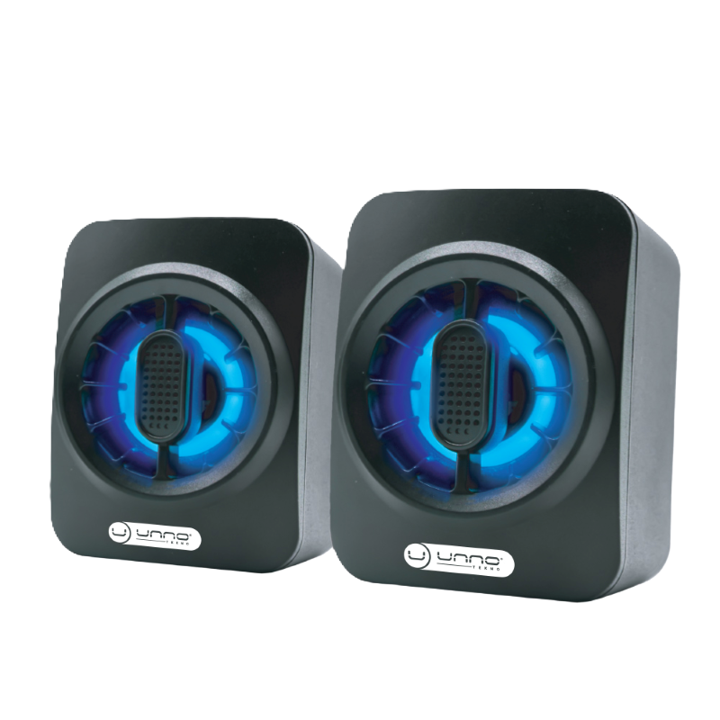 Bocinas UNNO Techno de Color Negro Iluminadas Para Computadora