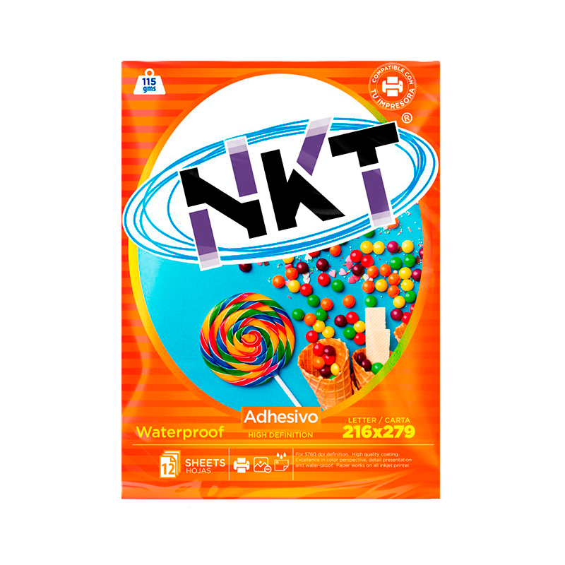 Paquete de Papel Adhesivo Brillante NKT de Tamaño Carta (12 hojas)