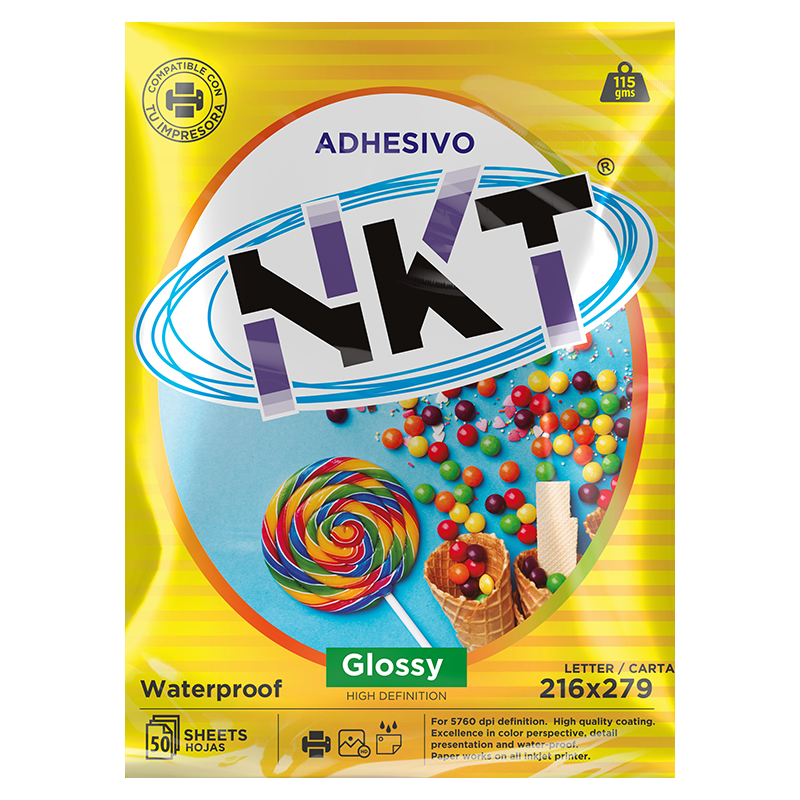 Paquete de Papel Adhesivo Brillante NKT de Tamaño Carta (50 hojas)