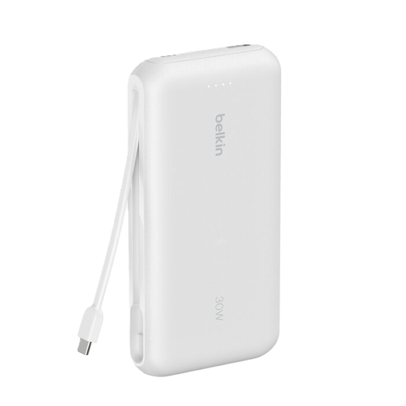 Power Bank Belkin BoostCharge 20K de 20,000 mAh Color Blanco con Cable Integrado USB-C 