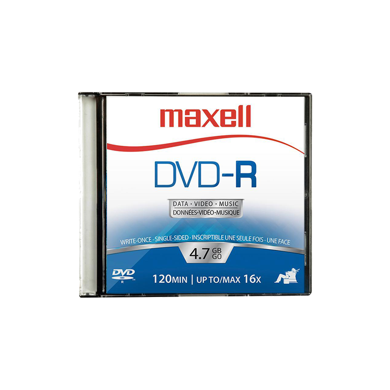 Disco DVD-R de 4.7 GB, 16X Maxell Slim Case en Cajita de Plástico