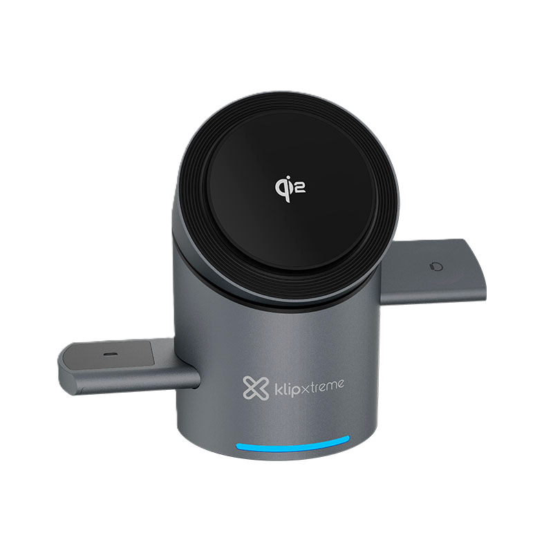 Estación de Carga Inalámbrica 3 en 1 Klip Xtreme PowerDesk Spin para Smartphone/Audífonos/Smartwatch
