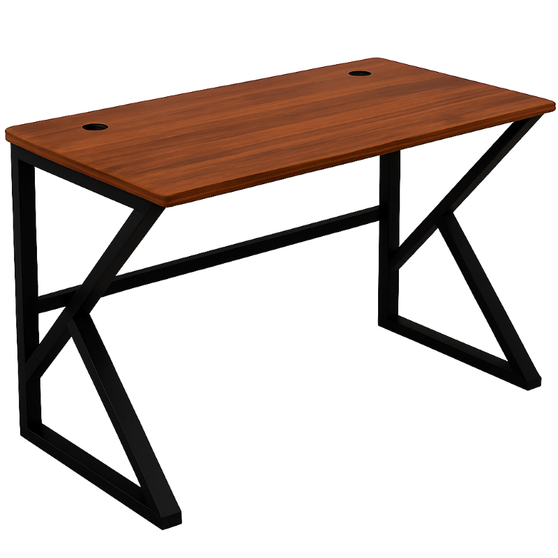 Escritorio de Madera Marrón con Base Metálica para Computadora
