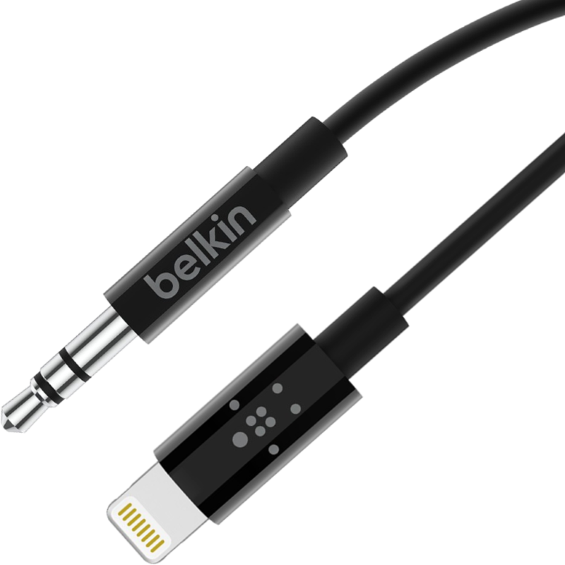 Cable Auxiliar Belkin 3.5mm Macho a Lightning Macho de Color Negro