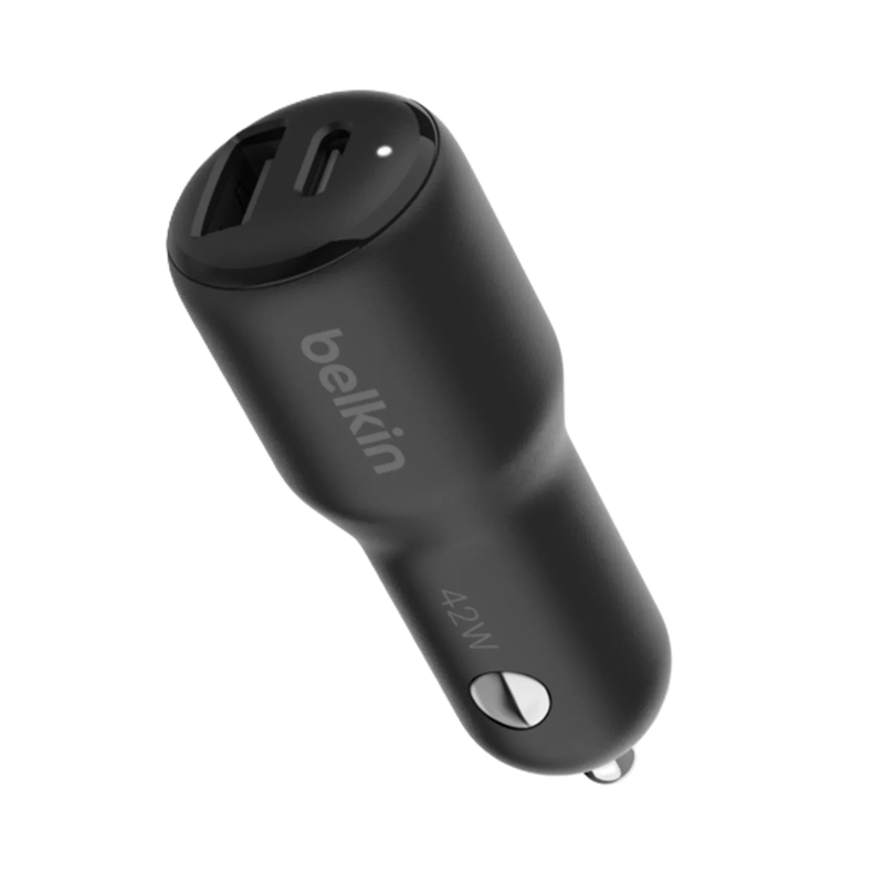 ​​Adaptador de Corriente Belkin BoostCharge de 42 Watts USB-A y USB-C para Automóvil