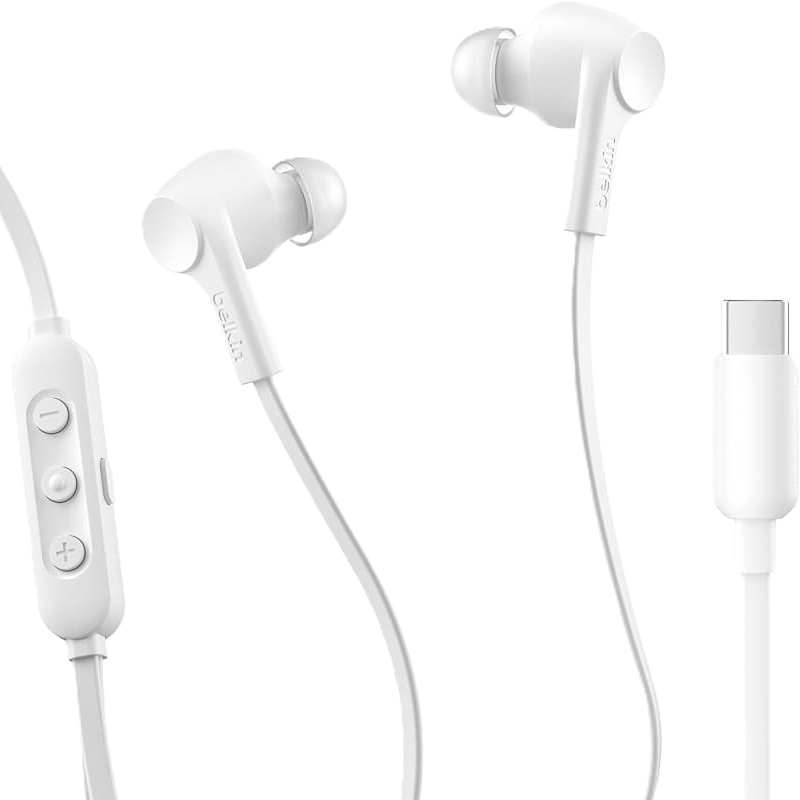 Audífonos Belkin SoundForm ANC con Cable USB-C de Color Blanco