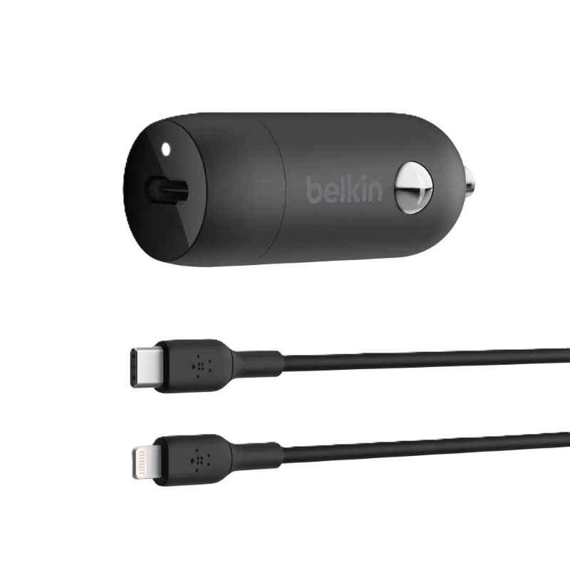Cargador Belkin BoostCharge de 20 Watts + Cable Lightning a USB-C para Automóvil