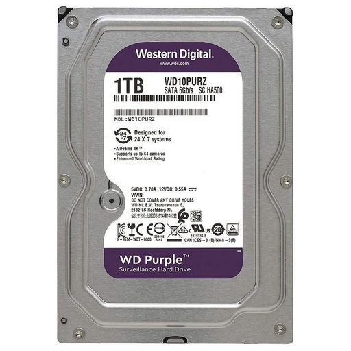 [wd11purz'85c5hy0] Disco Duro Interno HDD 3.5" de 1 TB y 5400 RPM Western Digital Purple
