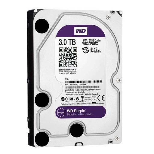 [wd30purz'74akky0] Disco Duro Interno HDD 3.5" de 3 TB y 5400 RPM Western Digital Purple