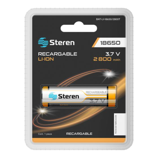 [BAT-LI-18650/2800T] Batería Recargable Steren Li-On Tipo 18650 de 2,800 mAh