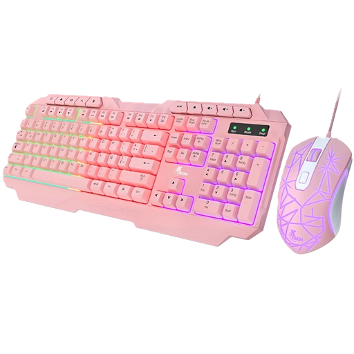 [XTK-540S] Teclado de Membrana + Mouse RGB Gamer Xtech Mirana Pink Rosados