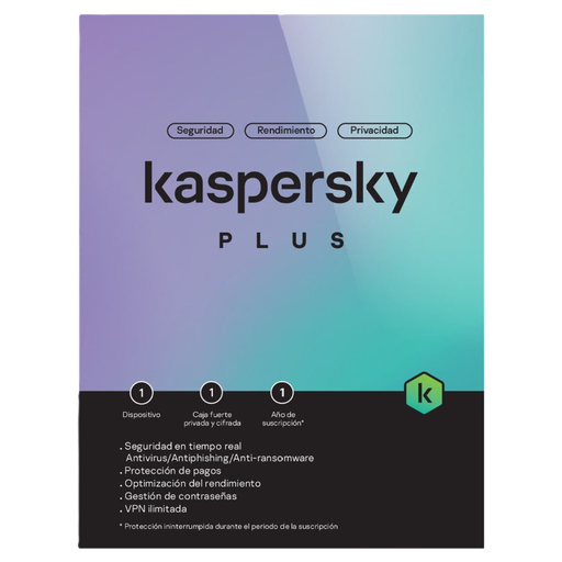 [SA004KPK13] Licencia de Antivirus Kaspersky Plus de 1 Año para 1 Equipo