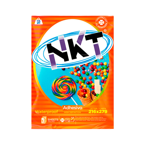 [7401103307424] Paquete de Papel Adhesivo Brillante NKT de Tamaño Carta (12 hojas)