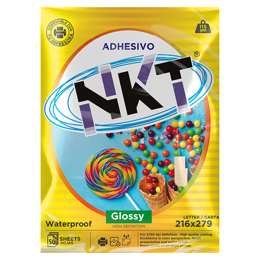 [7401103306724] Paquete de Papel Adhesivo Brillante NKT de Tamaño Carta (50 hojas)