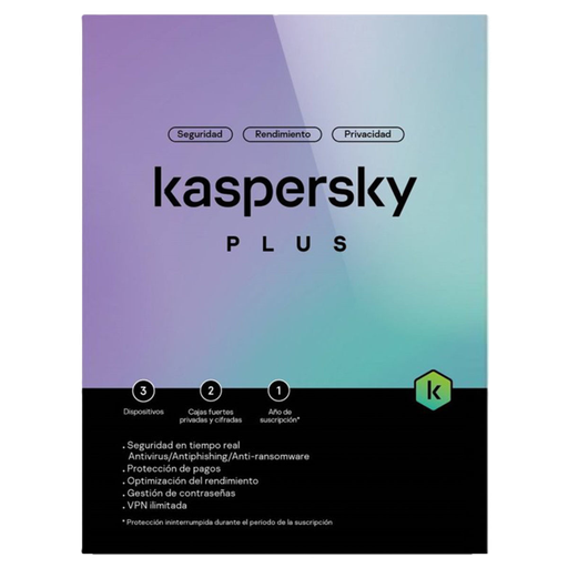 [KL1042DDCFS] Licencia de Antivirus Kaspersky Plus de 1 Año para 3 Equipos