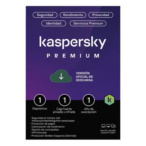 [KL1047DDAFS] Licencia de Antivirus Kaspersky Premium de 1 Año para 1 Equipo
