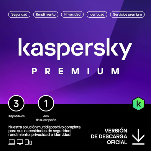 [KL1047DDCFS] Licencia de Antivirus Kaspersky Premium de 1 Año para 3 Equipos 