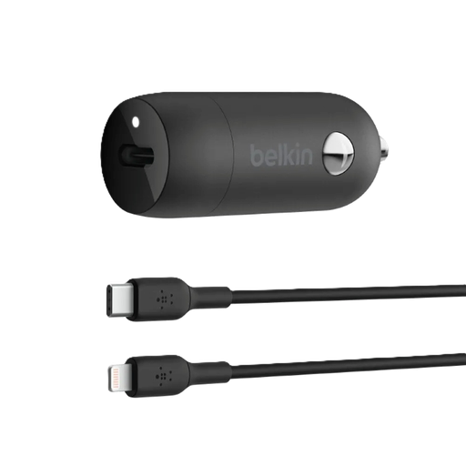 [CCA003bt04BK] Cargador Belkin BoostCharge de 20 Watts + Cable Lightning a USB-C para Automóvil